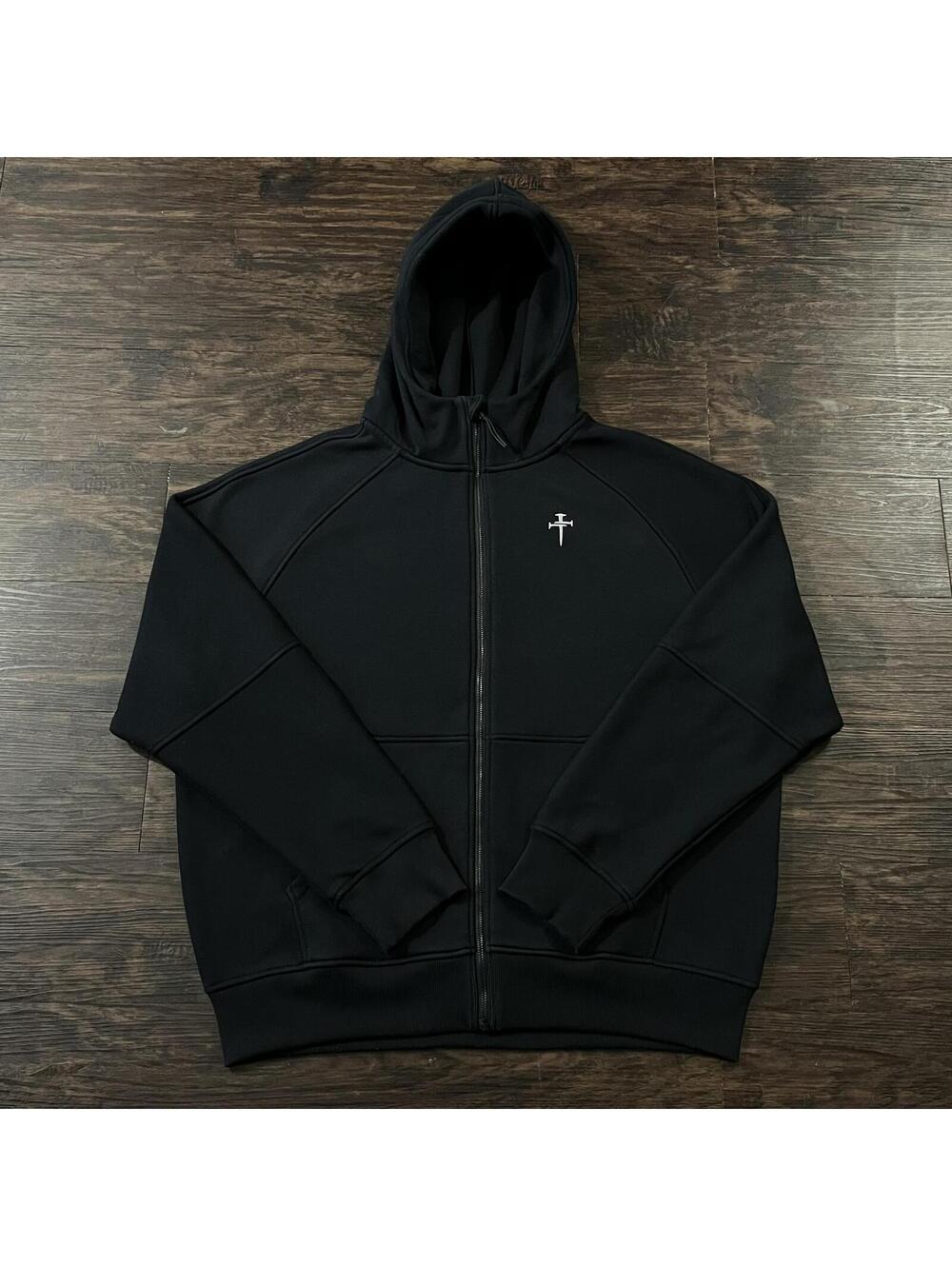 Three Nails Mens Signature Fleece Full Zip Hoodie Black Size 2XL